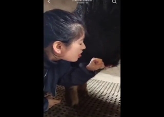 Zoophilic lady works hard to keep the animal horny